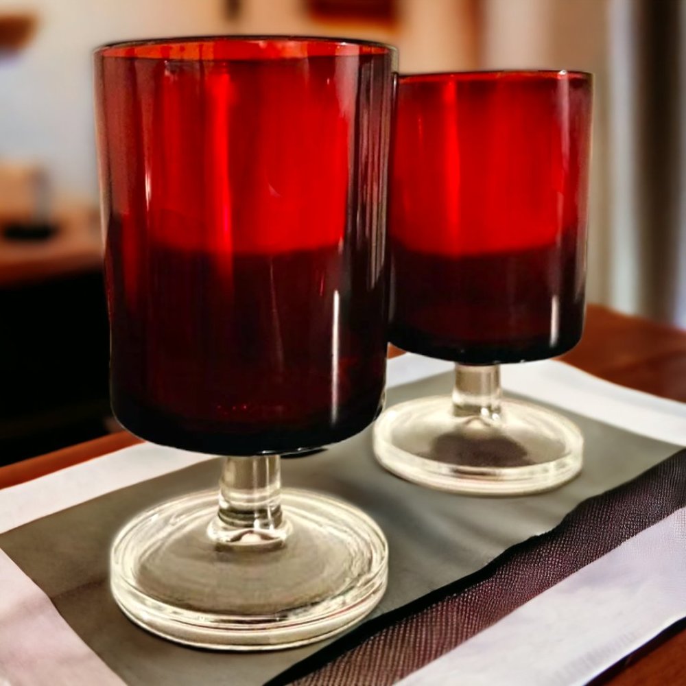 CRISTAL D'ARQUES Ruby Red Glasses Water/Wine/Cordial ,Cavalier Starter Set - Picture 8 of 11